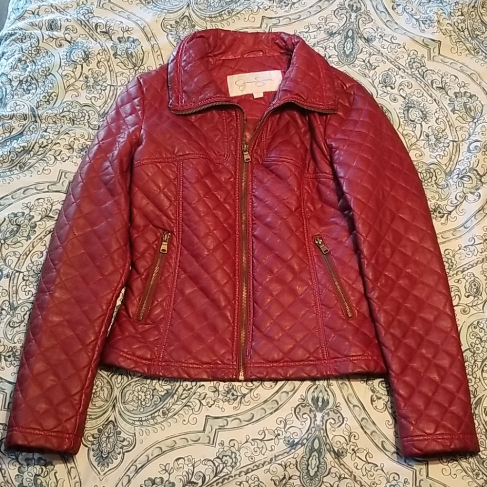 Jessica Simpson Red Quilted Faux Leather Jacket